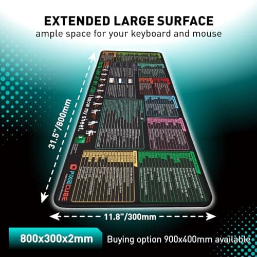 Pixiecube Excel Shortcut Keys Mouse Pad - Extended Large XL Cheat Sheet Gaming Mousepad | PC Office Spreadsheet Keyboard Mat | Non-Slip Stitched Edge