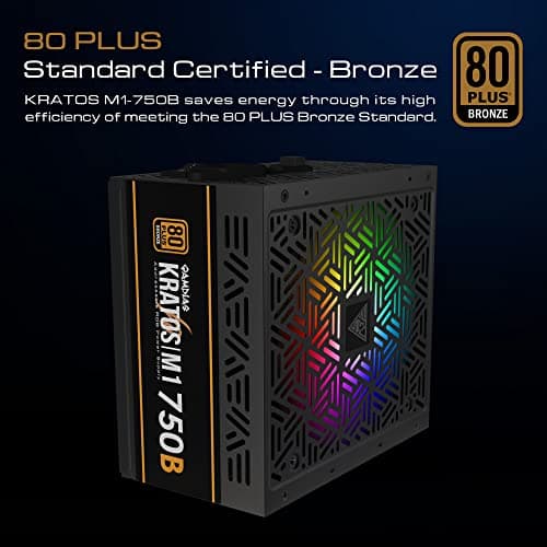 GAMDIAS RGB Gaming PC Power Supply 750W 80 Plus Bronze Certified 750 Watt PSU for Computers with Active PFC, Kratos M1-750B