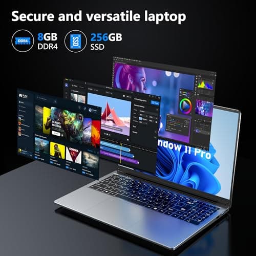 Gaming Laptop, 16 Inch FHD Display (1920 x 1200), N95 Laptop Computer（up to 3.4GHz, 8GB RAM 256GB SSD, Supports 180 Angle Opening, Bluetooth, Backlit Keyboard, Windows 11 Pro