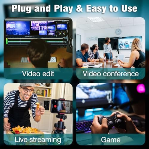 Video Capture Card, USB3.0 HDMI to USB C Capture Card, 4K 1080P 60FPS, Video Recording Card for Gaming Live Streaming, for Windows/Mac OS System with USB C Adapter to Adjust PS4, Switch, Xbox