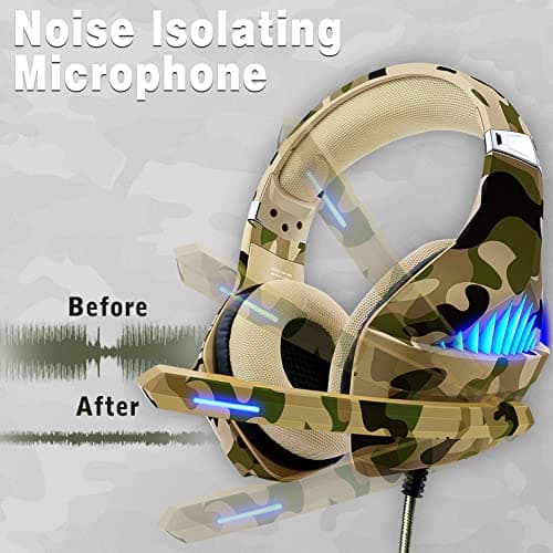 Gaming Headset for PS5 PS4 Xbox ONE Switch PC with Noise Cancelling Over-Ear Stereo Bass Surround Sound Gaming Headphone -Camo