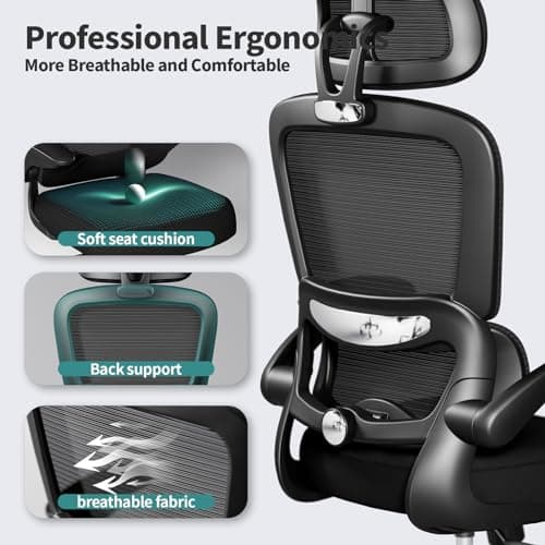 Office Chair Ergonomic Desk Chair, 330 LBS Home Mesh Office Desk Chairs with Wheels, Comfortable Gaming Chair, High Back Office Chair for Long Hours (Black)