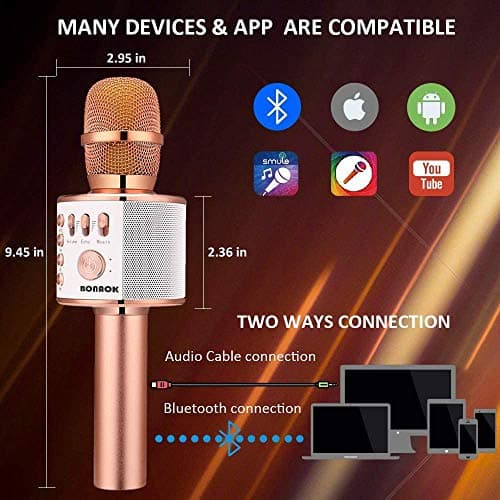 BONAOK Wireless Bluetooth Karaoke Microphone,3-in-1 Portable Handheld Karaoke Mic Speaker Machine Home Party Birthday for All Smartphones PC(Q37 Rose Gold)