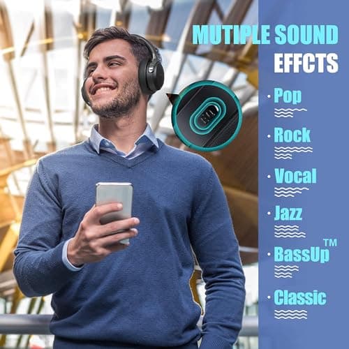 BERIBES Bluetooth Headphones Over Ear, 65H Playtime and 6 EQ Music Modes Wireless Headphones with Microphone, HiFi Stereo Foldable Lightweight Headsets, Deep Bass for Home Office Cellphone PC Ect.