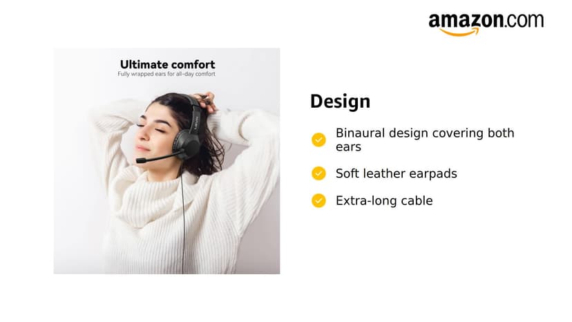 LEVN Headset with Mic, USB Headset with Microphone for PC, Headphones with Mic for Pc with Noise Canceling Microphone for Laptop, USB Headphones for Work from Home/Call Center/Open Office, Black