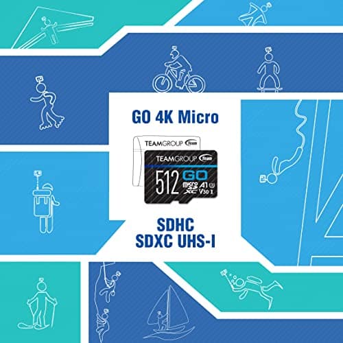 TEAMGROUP GO Card 256GB Micro SDXC UHS-I U3 V30 4K for GoPro & Action Cameras High Speed Flash Memory Card with Adapter for Outdoor, Sports, 4K Shooting TGUSDX256GU303
