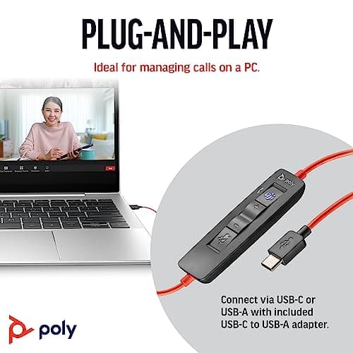 Poly Blackwire 3320 Wired Headset (Plantronics)– Flexible Microphone Boom – Hi-fi Stereo - Connect to PC/Mac via USB-C or USB-A - Certified for Microsoft Teams - Amazon Exclusive