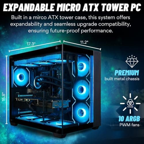 Panorama XL Gaming Desktop PC (NVD GeForce RTX 5060 TI, Intel 24-Core Ultra 9 285K Processor, 32GB DDR5 RAM, 2TB NVMe SSD, WaterCooled, WiFi 7+BT, HDMI, Windows 11 Pro) PreBuilt RGB Gamer Computer