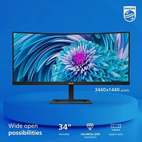 Philips 346E2CUAE 34'' Curved Frameless, UltraWide QHD 3440x1440,100Hz, 121% sRGB, 1ms MPRT, USB-C Charging, MultiView PIP/PBP, Height Adjustable, 4Yr Advance Replacement, Black