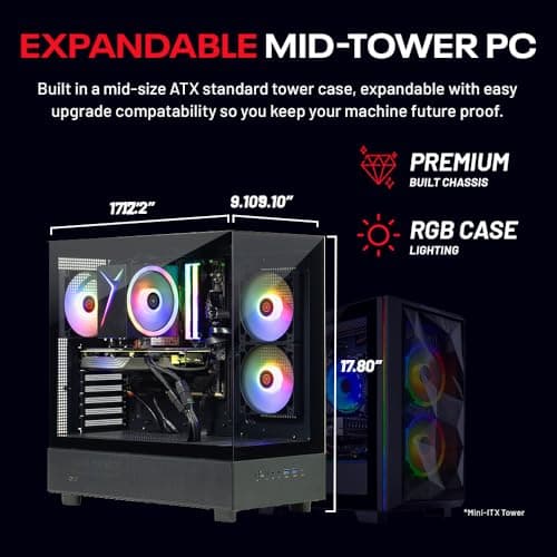 Skytech Azure Gaming PC Desktop, Ryzen 7 7700 3.8 GHz (5.3GHz Turbo), NVIDIA RTX 5060 8GB, 1TB NVMe SSD, 32GB DDR5 RAM 5200 RGB, 650W Gold PSU, Wi-Fi, Win 11