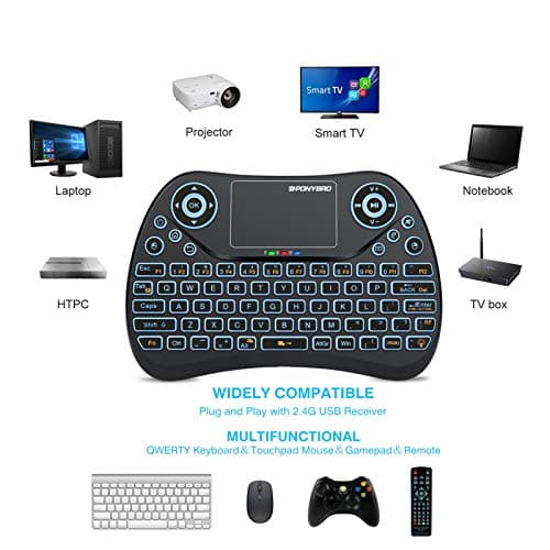 Mini Wireless Keyboard with Touchpad Mouse, 2.4GHz Portable Handheld Keyboard with QWERTY Keypad,RGB Backlit,Rechargeable Battery for Android TV Box/Mac/PC/Nvidia Shield