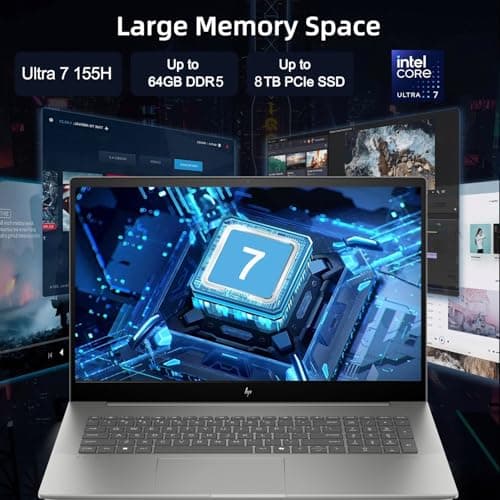 HP 2024 Envy 17.3" Copilot AI Laptop, 17.3" FHD Touchscreen, Intel Core Ultra 7 155H, 64GB DDR5 RAM, 4TB SSD, Backlit Keyboard, Numeric Keypad, HDMI, Webcam, Wi-Fi 7, Windows 11 Home, Silver