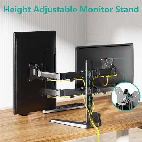 WALI Dual Monitor Stand for Desk, Computer Monitor Stands for 2 Monitors up to 32inch inches, Dual Monitor Mount Fits up to 19.8lbs, Free Standing Full Motion Monitor Arm for Desk (MF002N), Black