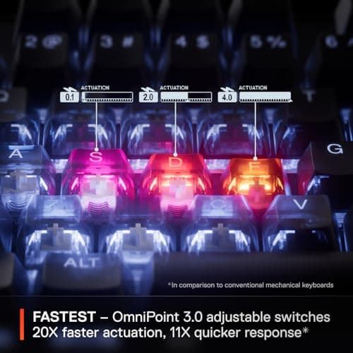 SteelSeries Apex Pro TKL Gen 3 OmniPoint 3.0 HyperMagnetic Switches — Adjustable Actuation — Rapid Trigger — Game-Ready Presets — Protection Mode — Rapid Tap/SOCD — OLED — RGB — PBT Keycaps — USB-C