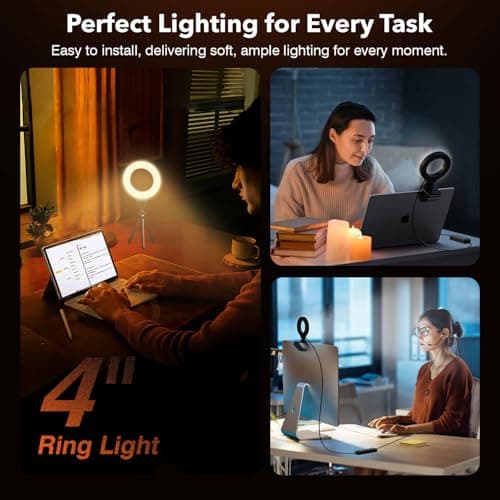 Ring Light for Laptop/Computer,Zoom Call, 4'' Small Video Conference Lighting with Webcam Style Mount and Tripod,3 Light Modes&10 Brightness Levels,Selfie