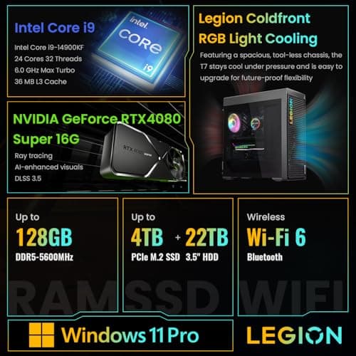 Lenovo Legion Tower 7i Gen 8 Intel i9-14900KF, NVIDIA GeForce RTX 4080 Super Premium Pro Gaming Desktop, 64GB DDR5, 2TB SSD, RGB Light, Wired M&K, Wi-Fi 6, Bundle USB-C Travel Hub G2 Dock