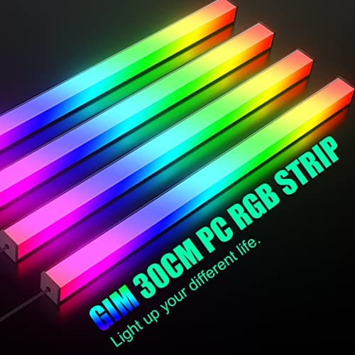 GIM KB-14 RGB PC Light Strip for Gaming Case, Magnetic Addressable LED PC Strip Kit, 5V ARGB 3Pin Header for Asus Aura, Asrock LED, Gigabyte RGB Fusion, MSI Mystic Light- 0.98ft