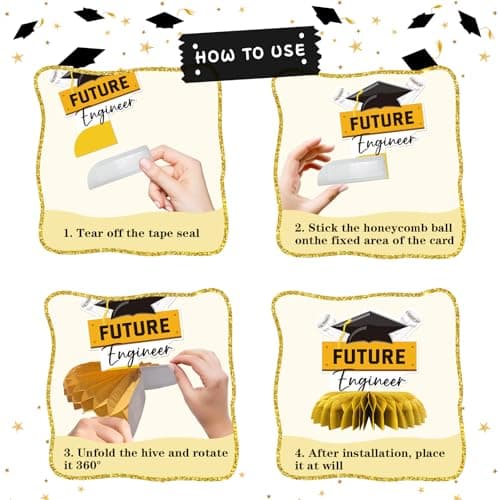 Congrats Engineer Graduation Table Honeycomb Centerpieces, Future Engineer Party Table Toppers Engineer Degree Graduation Decoration Supplies Engineering Table Centerpieces 7 PCS
