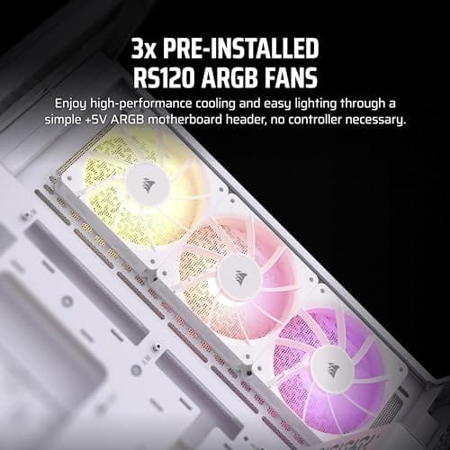CORSAIR 3500X ARGB Mid-Tower ATX PC Case – Panoramic Tempered Glass – Reverse Connection Motherboard Compatible – 3X CORSAIR RS120 ARGB Fans Included – White