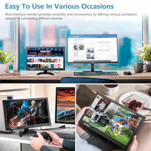 15.6 Inch Small HDMI Monitor, 1366x768 Resolution Security CCTV Monitor with HDMI BNC VGA AV USB Ports, Built-in Speakers LED Monitors for PC, Laptop and Computer for Home Office Warehouse