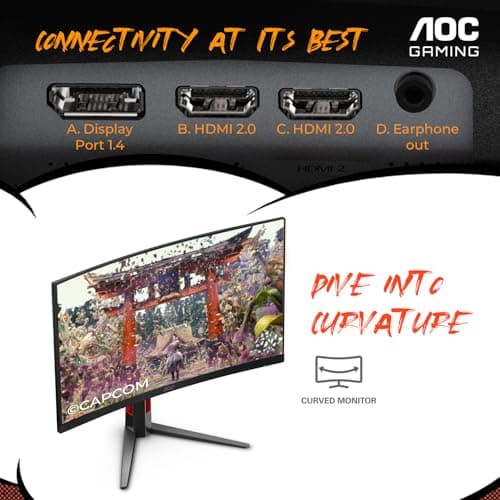 AOC C27G4ZH 27" Curved Frameless Ultra-Fast Gaming Monitor, FHD 1080p, 0.3ms 280Hz, HDMI/DP, Height Adjustable, 3-Year Zero Dead Pixel Guarantee, Black, Xbox PS5 Switch Compatible