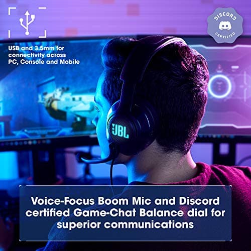 JBL Quantum 400 - USB over-ear gaming headset with game-chat balance dial, JBL QuantumSURROUND and DTS, Voice focus directional flip-up mic and memory foam ear cushions (Black)