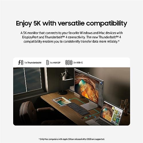 Samsung 27" ViewFinity S9 Series 5K Computer Monitor, Thunderbolt 4, DisplayPort, Matte Display, 4K Slimfit-Camera, Slim Metal Design, AirPlay, Smart-TV Apps, Gaming Hub, LS27C900PANXZA