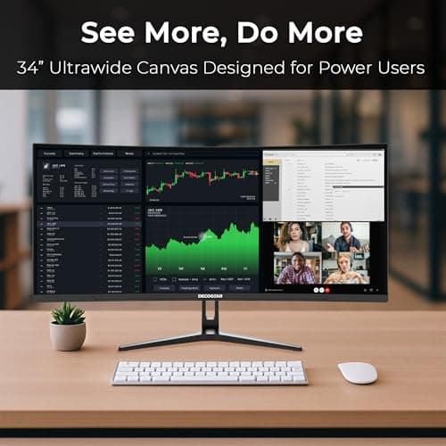 Deco Gear 34” Curved Ultrawide Business Monitor | 3440x1440, 100Hz, 1500R, 99% sRGB | Adjustable Stand, 2 HDMI and 2 DisplayPort | HDR, Low Blue Light, PIP/PBP