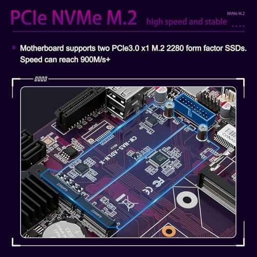 N150 Industrial Motherboard NAS 4 Cores 4 Threads Low Power Processor 2x2.5G i226 Network M.2 Slot 6xSATA 2* M.2 NVMe 2280, 1* PCIe 3.0x4, 1* TF Slot, Dual 4K Display, 6* USB