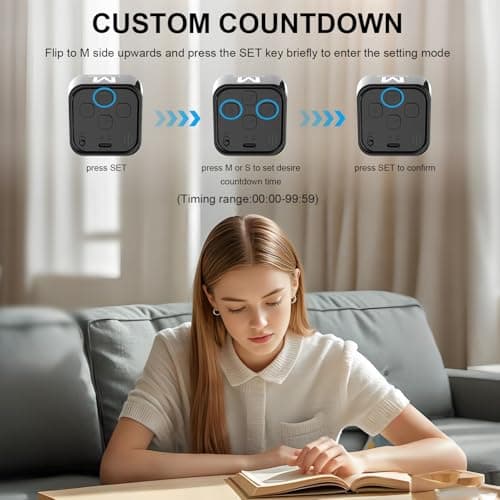 Rotating Cube Visual Timer 5, 25, 10, 50 Min Preset + Custom Countdown, Rechargeable Desk Productivity Flip Timer w/Silicone Case, Silent Mode, Ideal for ADHD Tool Study Work Kitchen School (Black)