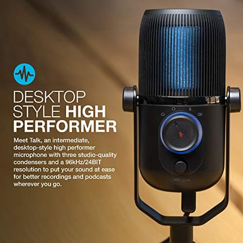 JLab Talk USB Microphone, USB-C Output, Cardioid, Omnidirectional, Stereo or Bidirectional, 96k Sample Rate, 20Hz, 20kHz Frequency Response, Volume, Gain Control, Quick Mute, Plug & Play