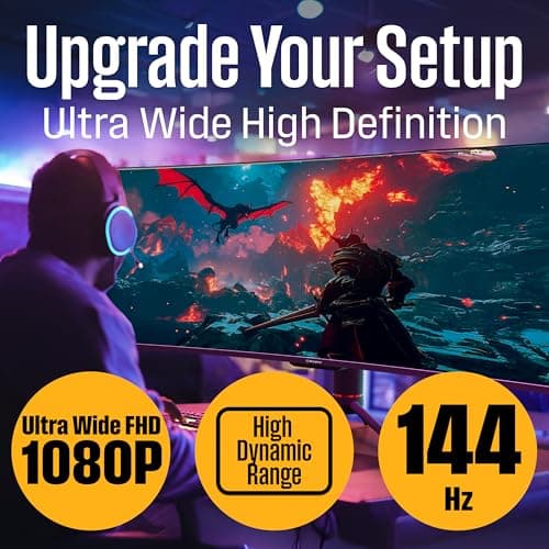 Westinghouse 49 Inch Curved Ultrawide Gaming Monitor, 144Hz, AMD FreeSync Support, Low Motion Blur, R1800 Curve, 3840x1080, for PC Games with Built in Speakers, 2X DisplayPort, 2X HDMI