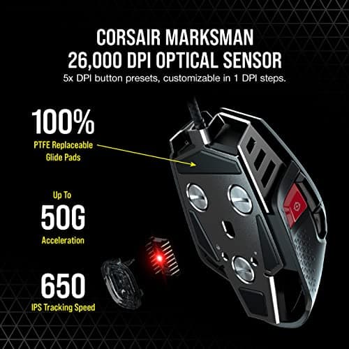 Corsair M65 RGB Ultra Tunable FPS Gaming Mouse Marksman 26,000 DPI Optical Sensor, Optical Switches, AXON Hyper-Processing Technology, Sensor Fusion Control, Tunable Weight System - Black