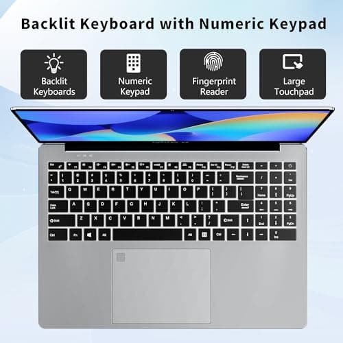 16 Inch Gaming Laptop, Laptop Computer 2025 Windows 11 Pro, 16GB RAM 512GB SSD, Intel 12th Gen N95 Processor(up to 3.4GHz), Backlit Keyboard, Fingerprint Unlock, FHD 1920 * 1200