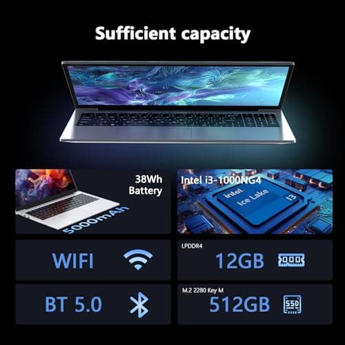 Laptop Gaming,with Backlit Keyboard-Core Laptop i3 (2C/4T, Up to 3.2GHz), 12GB DDR4 RAM+512GB NVMe SSD, 15.6" FHD IPS 180° Viewing Angle, WiFi 6 & Bluetooth - Aluminum Portable Laptop Computer