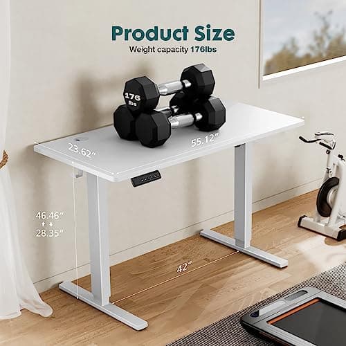 Standing Desk, Adjustable Height Electric Sit Stand Up Down Computer Table, 55x24 Inch Ergonomic Rising Modern Lift Motorized Gaming Desktop Workstation for Work Home Office - White