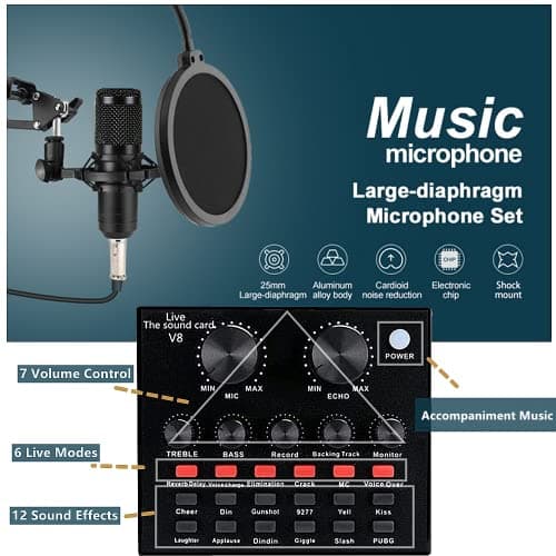 Podcast Equipment Bundle, BM-800 Condenser with Voice Changer, Recording Studio Package - Podcast Microphone Bundle for Laptop, Streaming/Live Broadcast/YouTube Recording (AM200-V8)