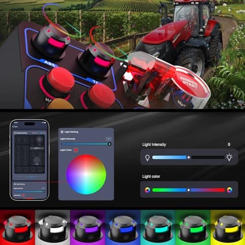 PXN Farm Simulation Controller - CB1 Sim Racing Button Box for Sim Wheel and Racing Wheel, with Adjustable Clamp and Spinner Knob, APP, for American Truck and Farm Simulation Gaming for PC Only