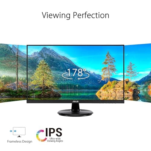 ASUS 27” 1080P Eye Care Monitor (VA27DQF) - IPS, Full HD, Frameless, 100Hz, 1ms, Adaptive-Sync, for Working and Gaming, Low Blue Light, Flicker Free, HDMI, DisplayPort, 3 Year Warranty
