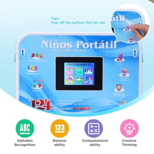 Educational and Bilingual Laptop Spanish/English, Color Screen Learning Laptop with 124 Learning Modes, Computer for Kids Ages 5+