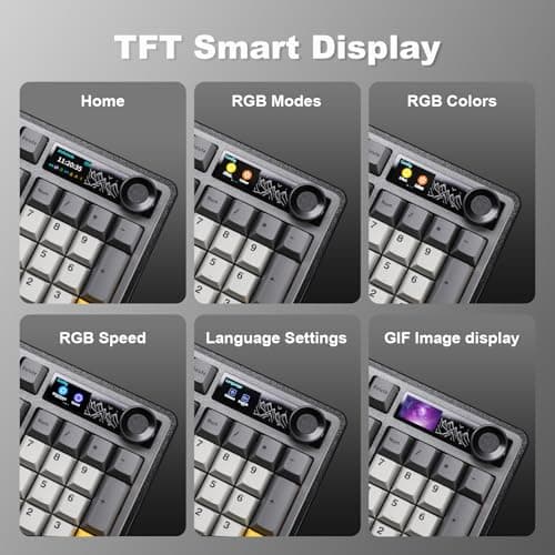 AJAZZ AK980 Wireless Keyboard with Smart Display & Knob,98% Mechanical Keyboard Tri-Mode BT/2.4G/USB-C, Hot Swappable, PBT Keycaps, with RGB Light for Win & Mac(Black,Murad Switch)