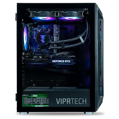 ViprTech Ghost 4.0 Liquid-Cooled PC - AMD Ryzen 7 (4.4Ghz Turbo), RTX 4060 Ti 8GB, 32GB DDR4 3200, 1TB NVMe SSD, VR-Ready, Streaming, WiFi, RGB, Win 11, Gaming Desktop Computer Prebuilt, Black