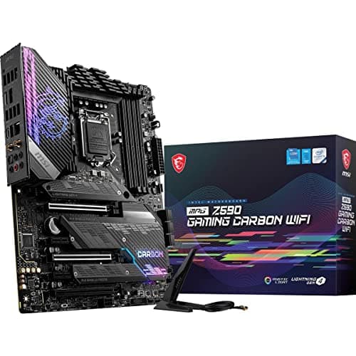 MSI MPG Z590 Gaming Carbon WiFi Gaming Motherboard (ATX, 11th/10th Gen Intel Core, LGA 1200 Socket, DDR4, PCIe 4, CFX, M.2 Slots, USB 3.2 Gen 2, Wi-Fi 6E, DP/HDMI, Mystic Light RGB)