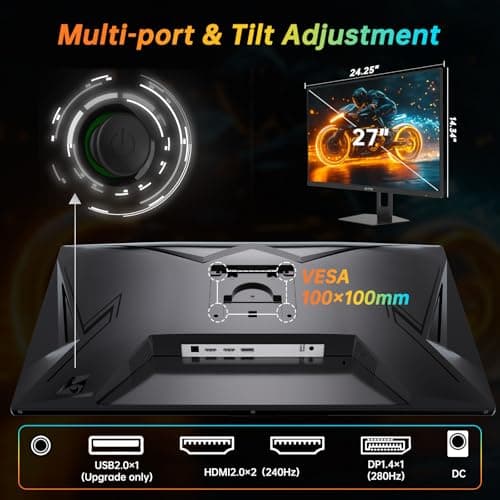 27 Inch 280Hz Gaming Monitor, FHD 1080P 240Hz PC Computer Monitor, Fast VA Panel, 1ms GTG, FreeSync G-Sync Compatible, HDR Support, 126% sRGB, HDMI and Displayport Inputs, H27E22P