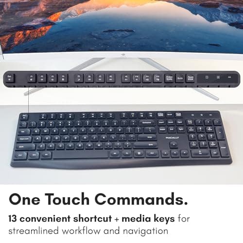 Macally Wireless Keyboard | 2.4 Computer Key Board | Full Size and Wireless (Quiet Keys) All Day Comfortable Typing with Wireless USB for Laptop, Desktop PC, Surface, Chromebook, Notebook