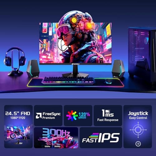 SANSUI 24.5 Inch 300hz 240hz Gaming Monitor, 1080P 1ms FPS PC Monitor Gaming, HDR, FreeSync, DisplayPort x2 HDMI x2, Fast IPS, 120% sRGB, Audio Jack, VESA Support, Desktop Compatible(ES-G25X1 PRO)