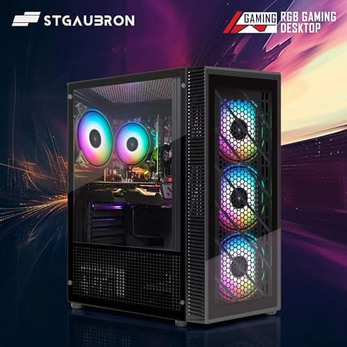 STGAubron Gaming PC Computer Desktop, Intel Core i7 up to 3.9G, Radeon RX 590 8G, 32G RAM, 1T SSD, 600M WiFi, BT 5.0, RGB Fan x 4, Windows 10 Home
