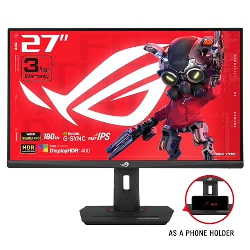 ASUS ROG Strix 27” QHD (2560x1440) HDR400 USB-C Gaming Monitor (XG27ACS), 180Hz,1ms, Fast IPS, 133% sRGB, Extreme Low Motion Blur Sync, G-Sync Compatible, DisplayWidget, Tripod Socket, 3 Year Warranty