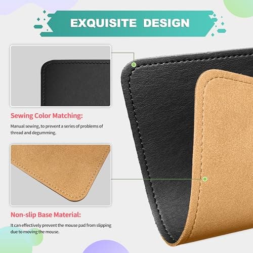 Mouse Pad, PU Mouse Pad，Leather Mouse Pad with Stitched Edge Micro-Fiber Base with Non-Slip Waterproof，Mouse Pad for Computers，Laptop, 8x11Inch (Black)