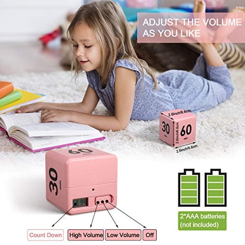 Weewooday Cube Timer Productivity Flip Timer for ADHD Block Gravity Sensor Kitchen Desk Study Time Countdown Learning Management Workout Classroom Gift 15 20 30 60 Minutes 2.6 Inch(Pink)